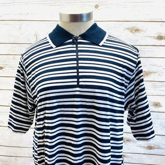 FABER Men Short Sleeve Collared Blue/White Striped Polo Style Shirt Sz Large 36 - Picture 2 of 12